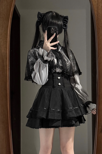 Fur Hooded Mantle + Tops + Skirt