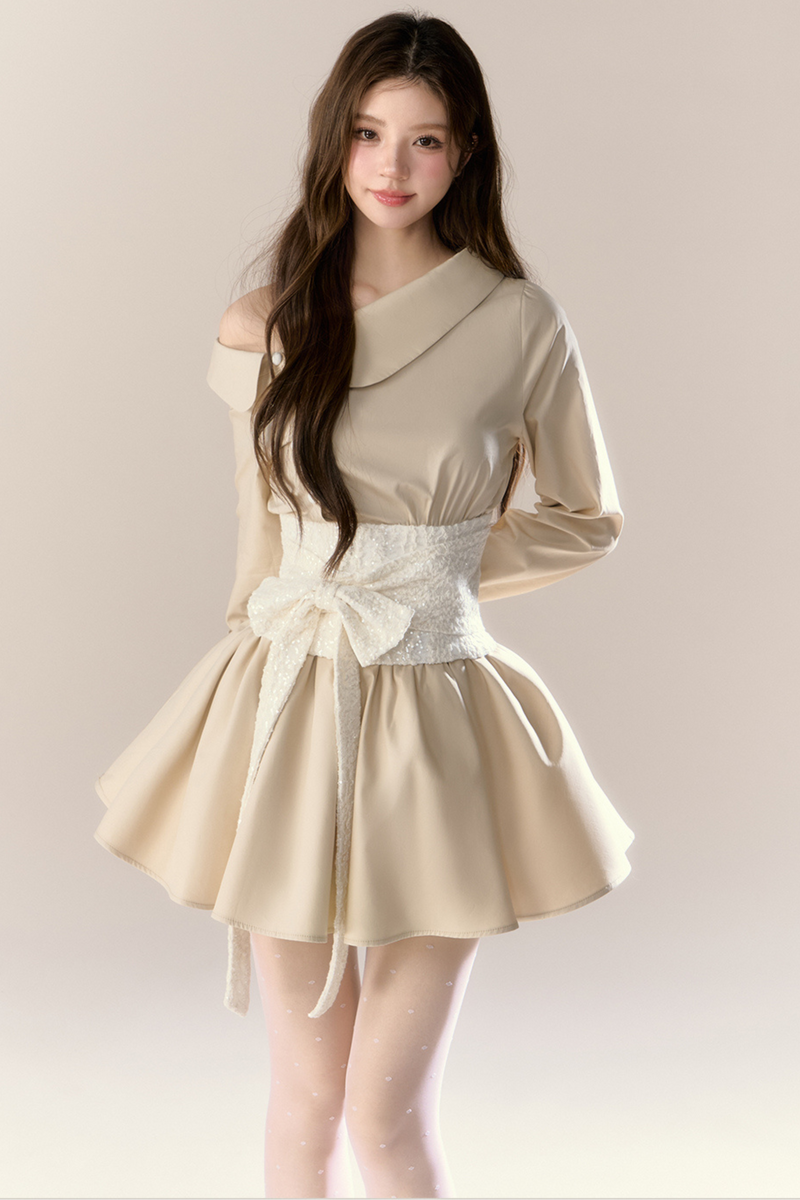 Heartbeat Signal Off Shoulder Shirt Dress