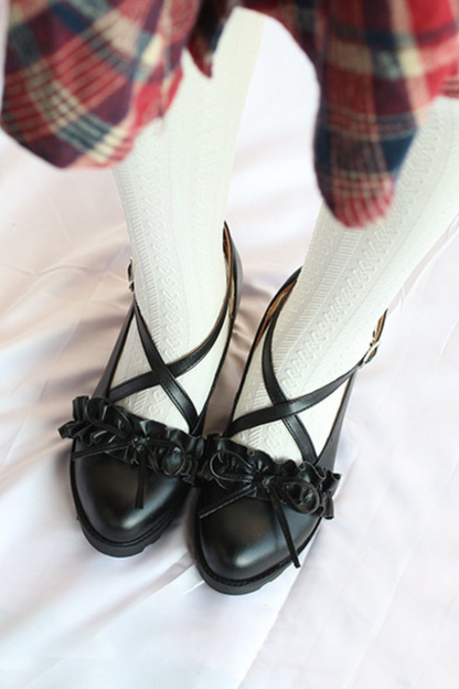 Ruffled Cross Design Lolita Shoes