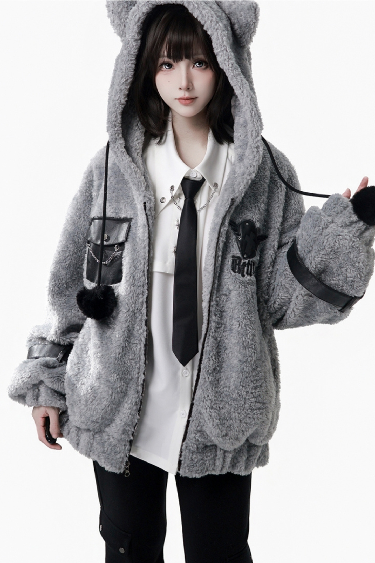 Patchwork Fur Hooded Coat + Pants + Shirt + Skirt + Leg Warmers