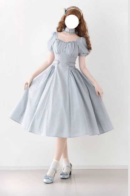 [pre-order] Retro French Classic Cotton & Linen Striped Dress