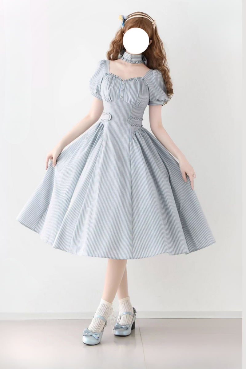 [pre-order] Retro French Classic Cotton & Linen Striped Dress