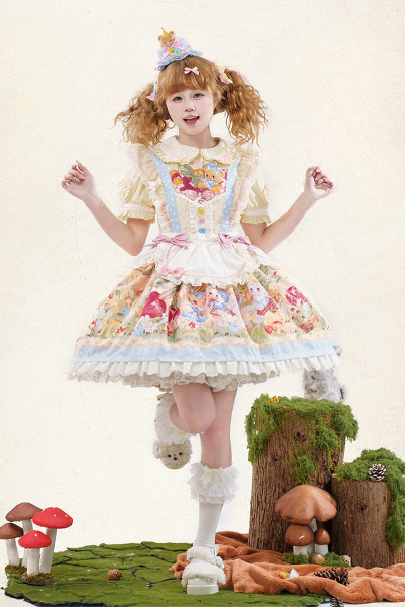 [pre-order] Carrot Print Layered Dress + Suspender Dress + Apron