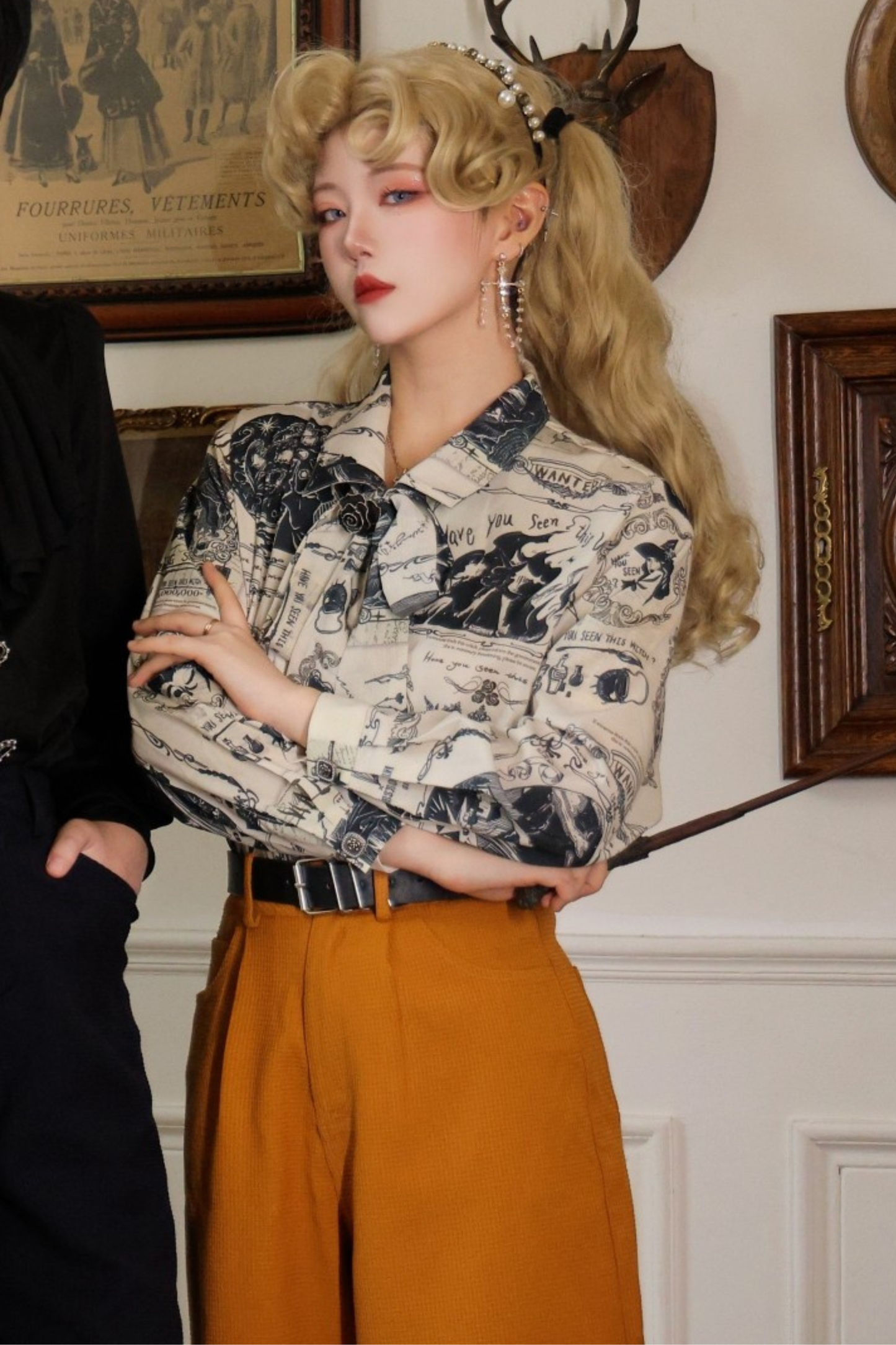 Lantern Sleeve Ribbon Handsome Blouse
