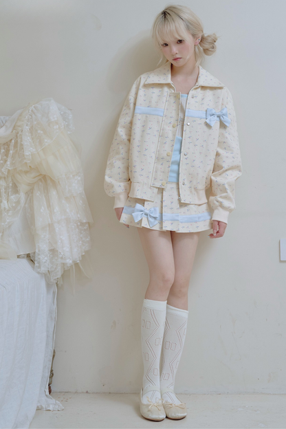 Flower Ribbon Jacket + Pleated Skirt