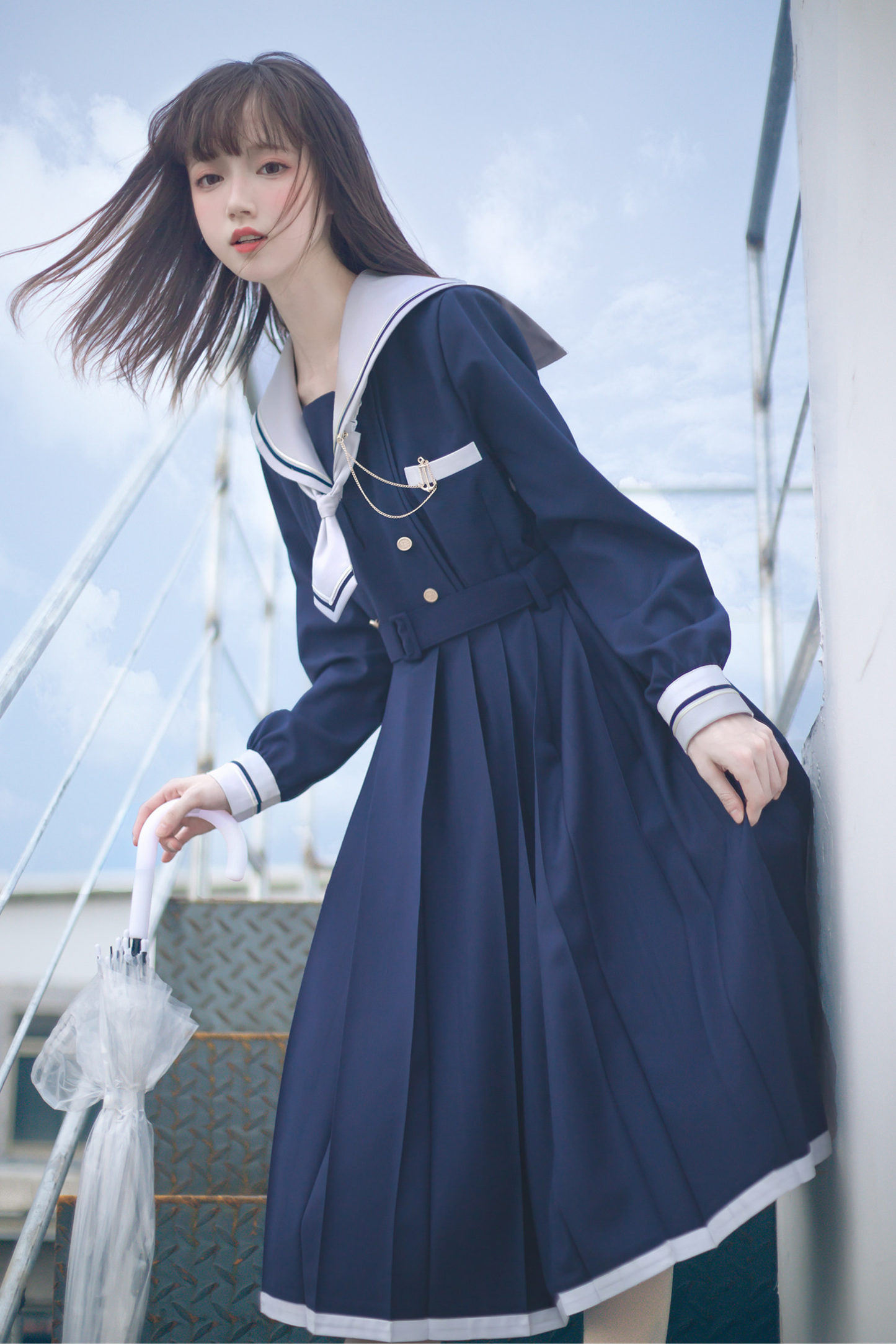 Retro College Sweet Sailor Dress + Tie + Brooch