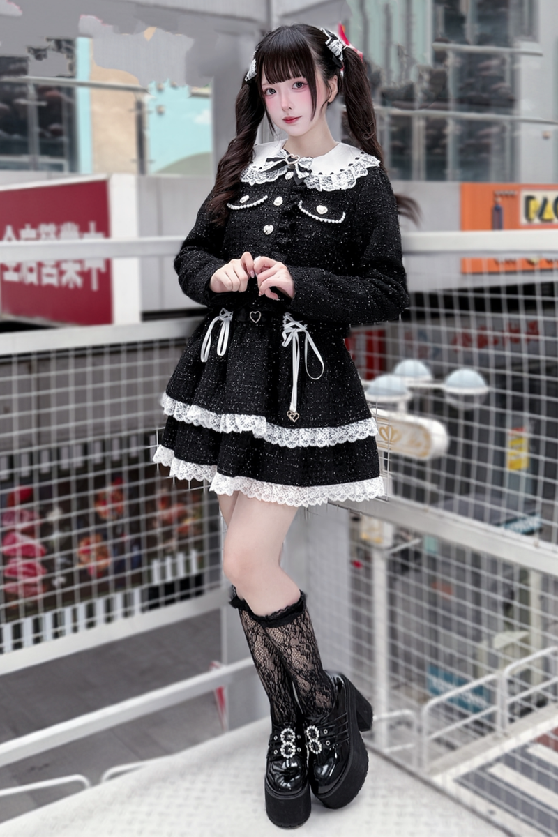 Dark Sweet Tweed Jacket + Shirt + Skirt + Clip