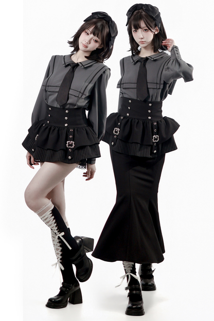 Dark Color Shirt + Mermaid Skirt + Shorts + Girdle + Tie