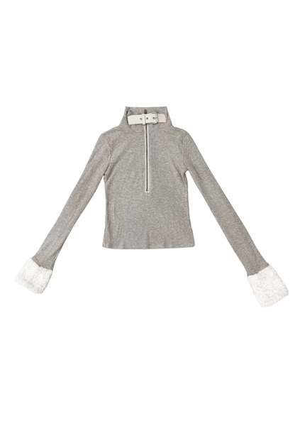 Fur Sleeve Knit Top
