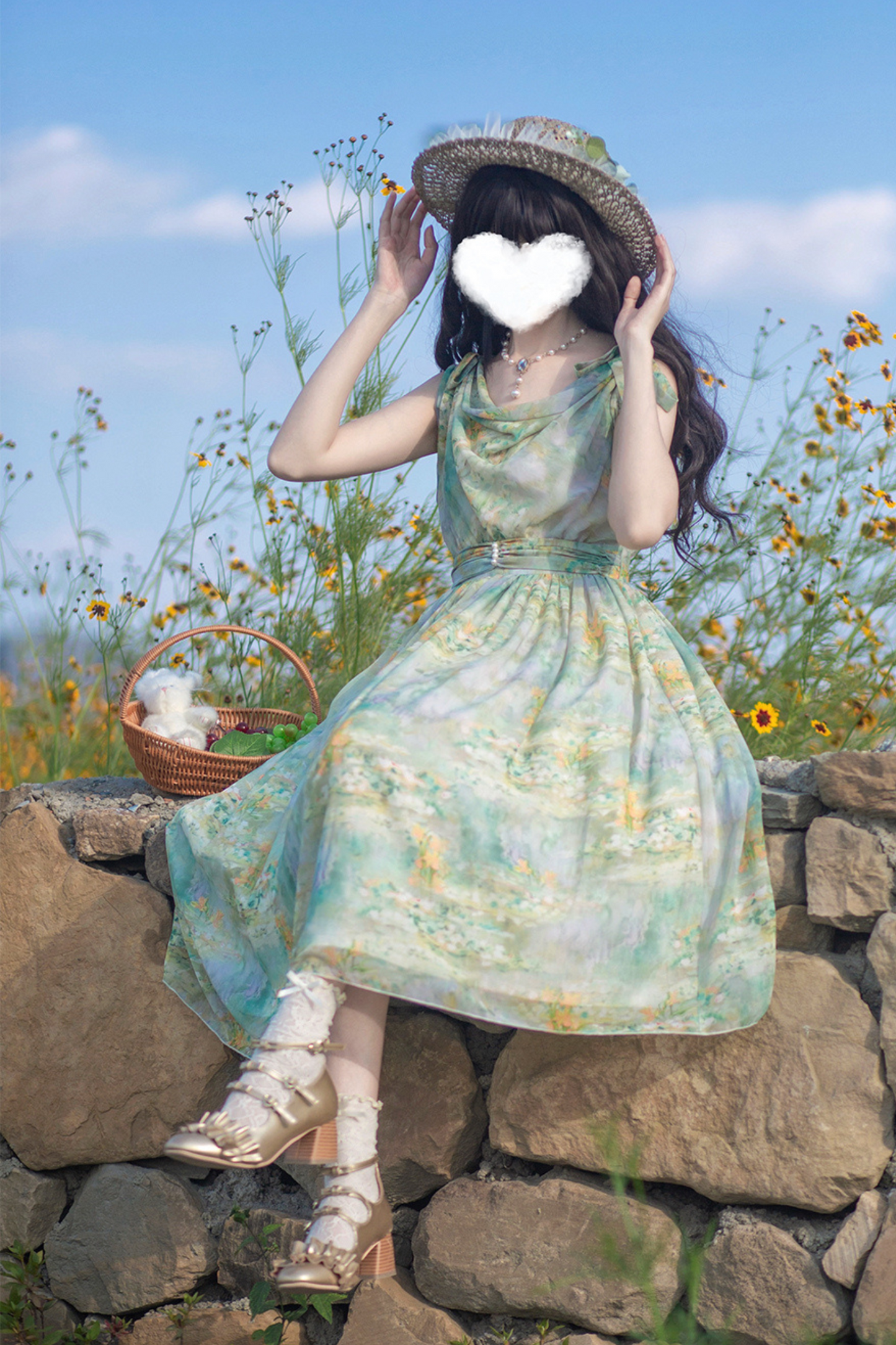 Marble Resort Chiffon Print Dress