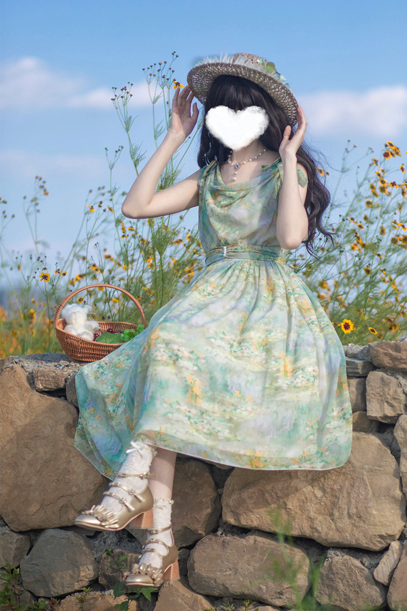 Marble Resort Chiffon Print Dress