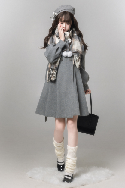 Sweet Flared Coat + Skirt + Shirt + Beret