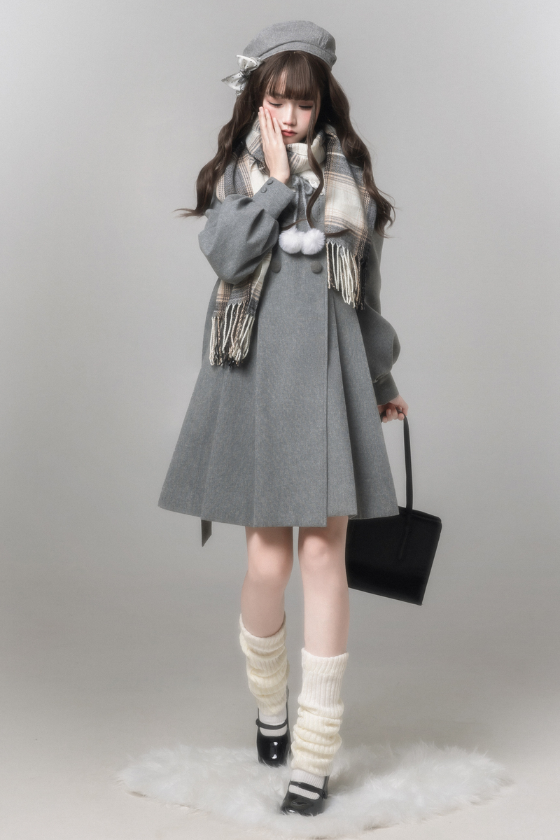 Sweet Flared Coat + Skirt + Shirt + Beret