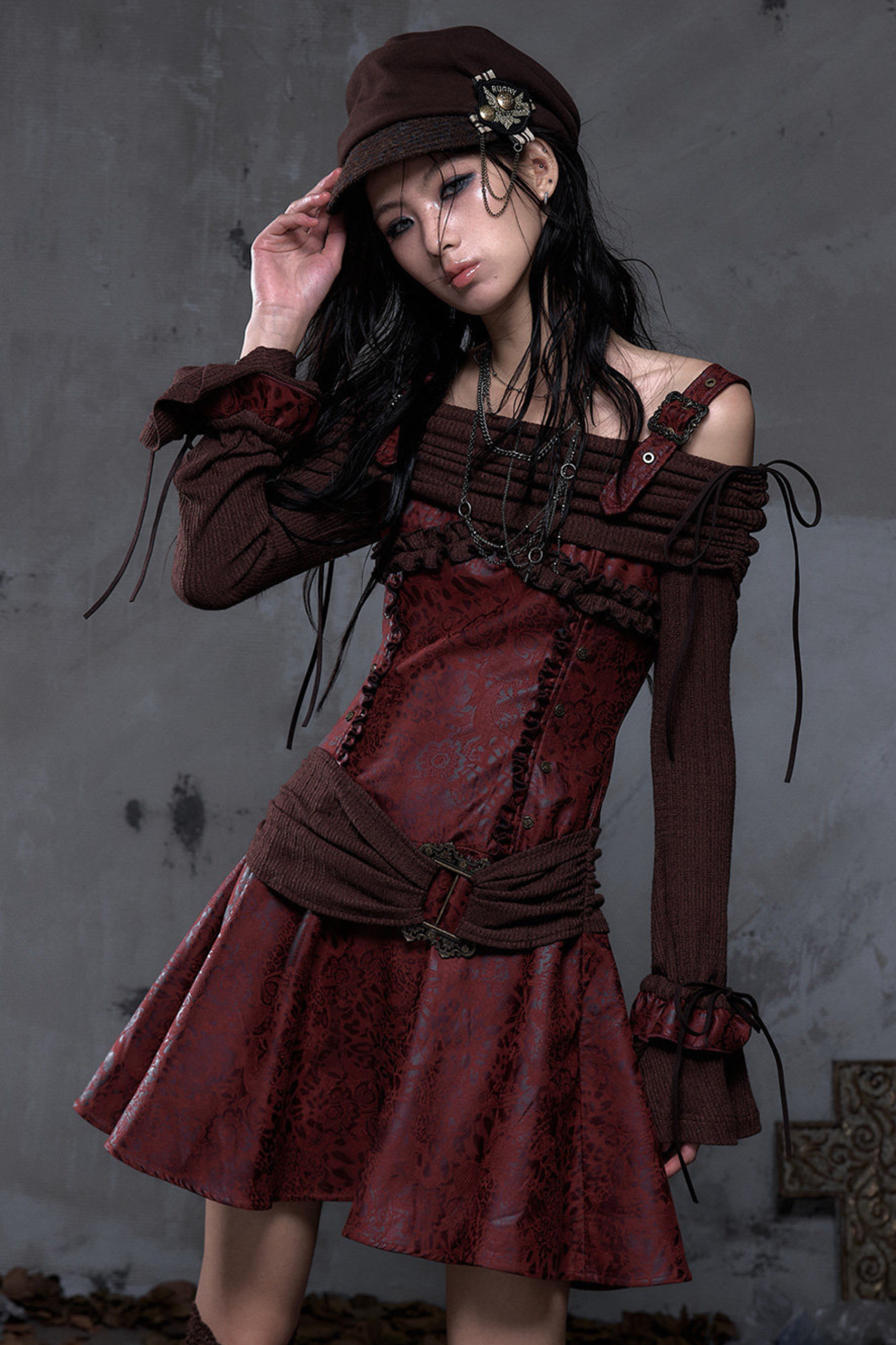 Retro Punk Off Shoulder Patchwork Dress