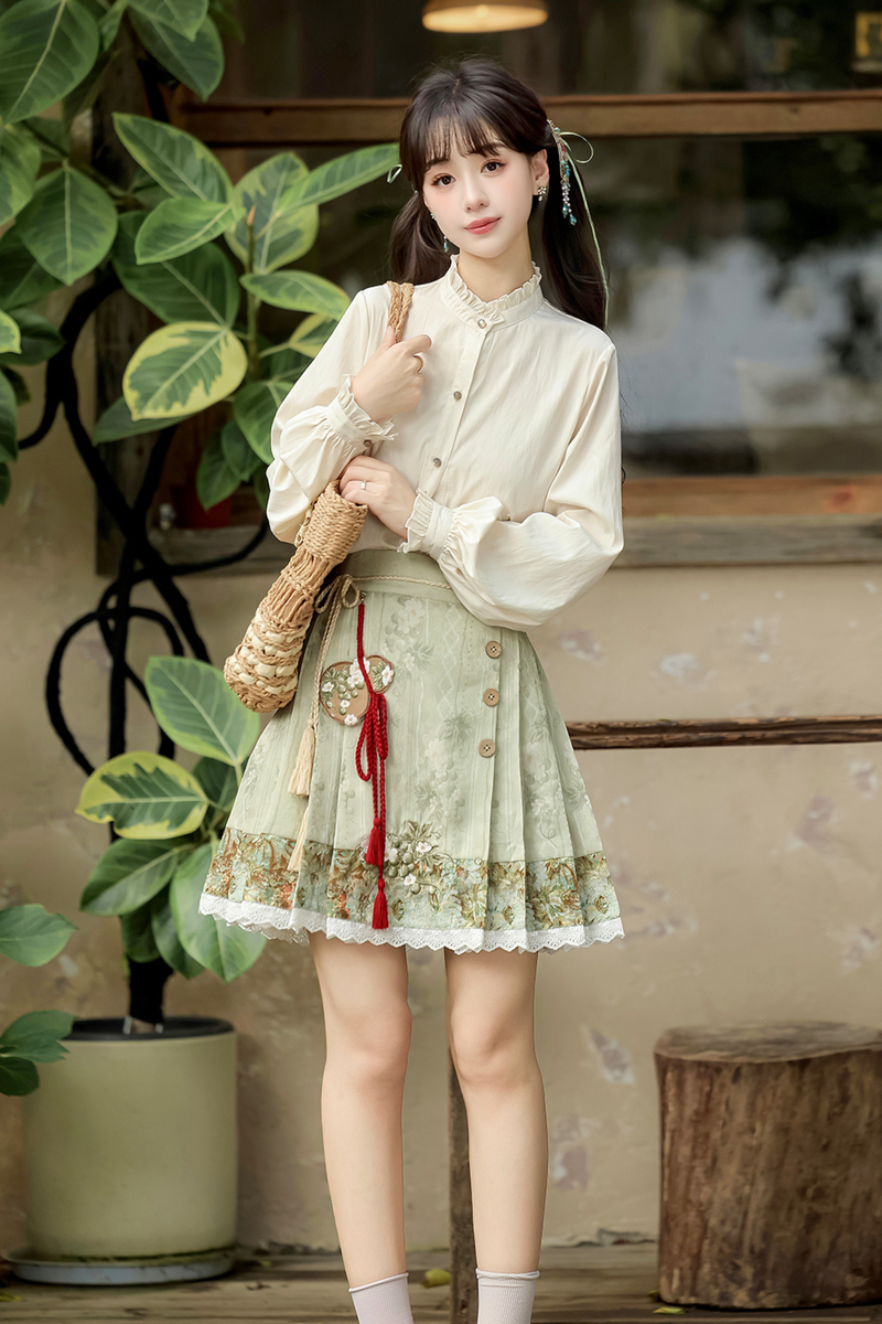 Forest Chinese-style Vest + Blouse + Skirt