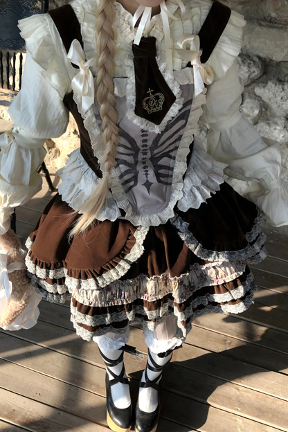 Bone Print Velvet Corset Vest