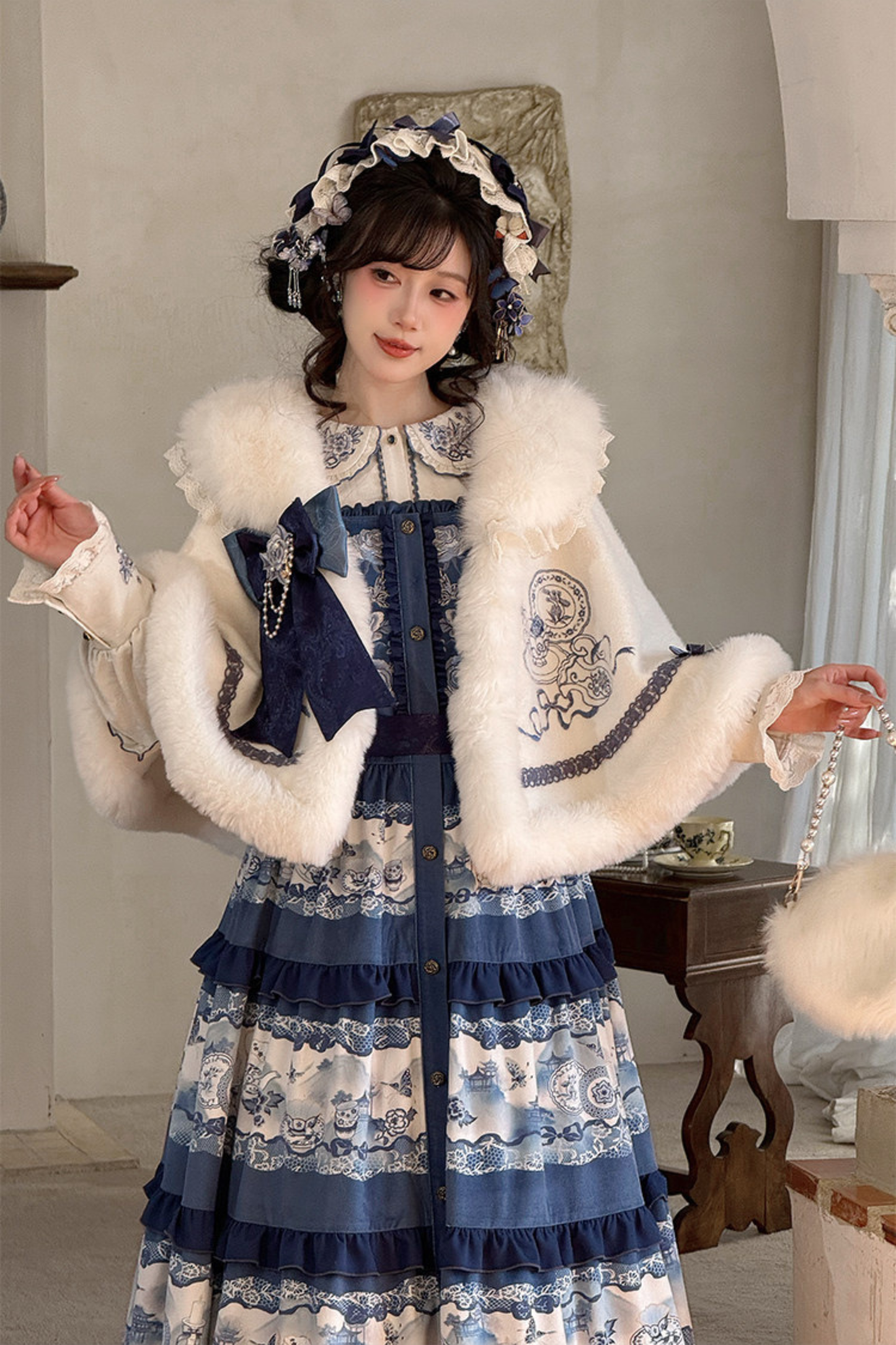 Snow Covered Celadon Vest Dress + Cloak + Shirt