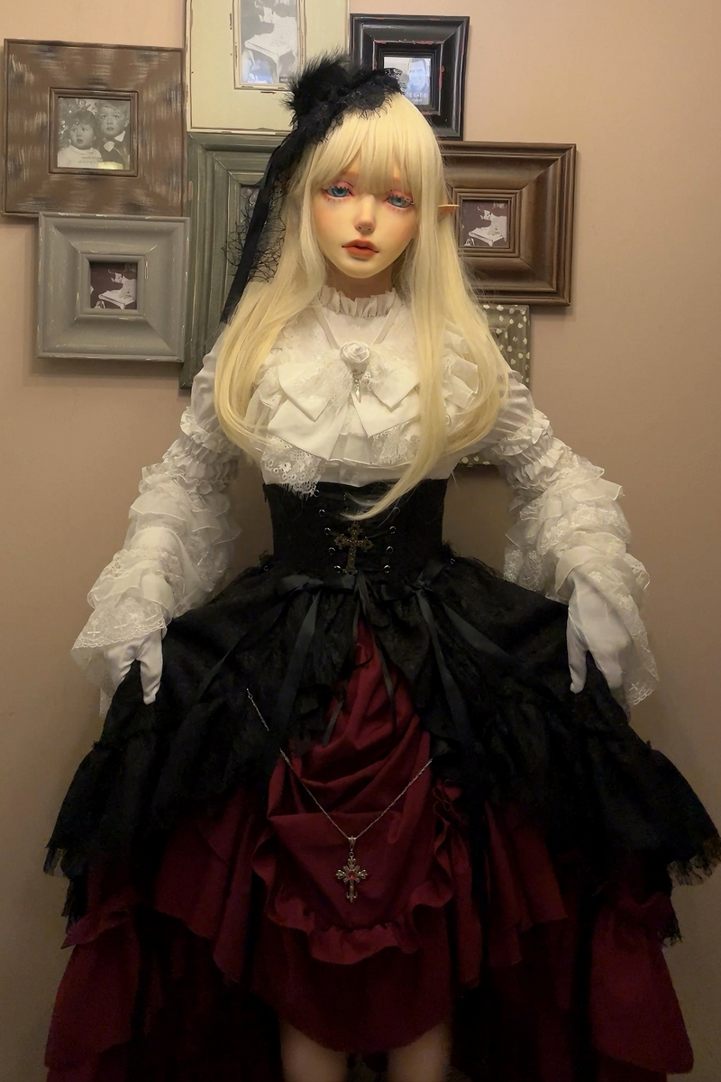 Gothic Super Jisleeve Lolita Shirt + Ruffle Skirt + Hat