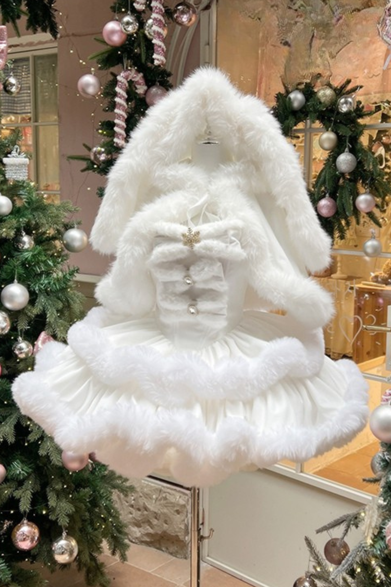 Angora Fur Princess Dress + Rabbit Cape + Sheer Tail