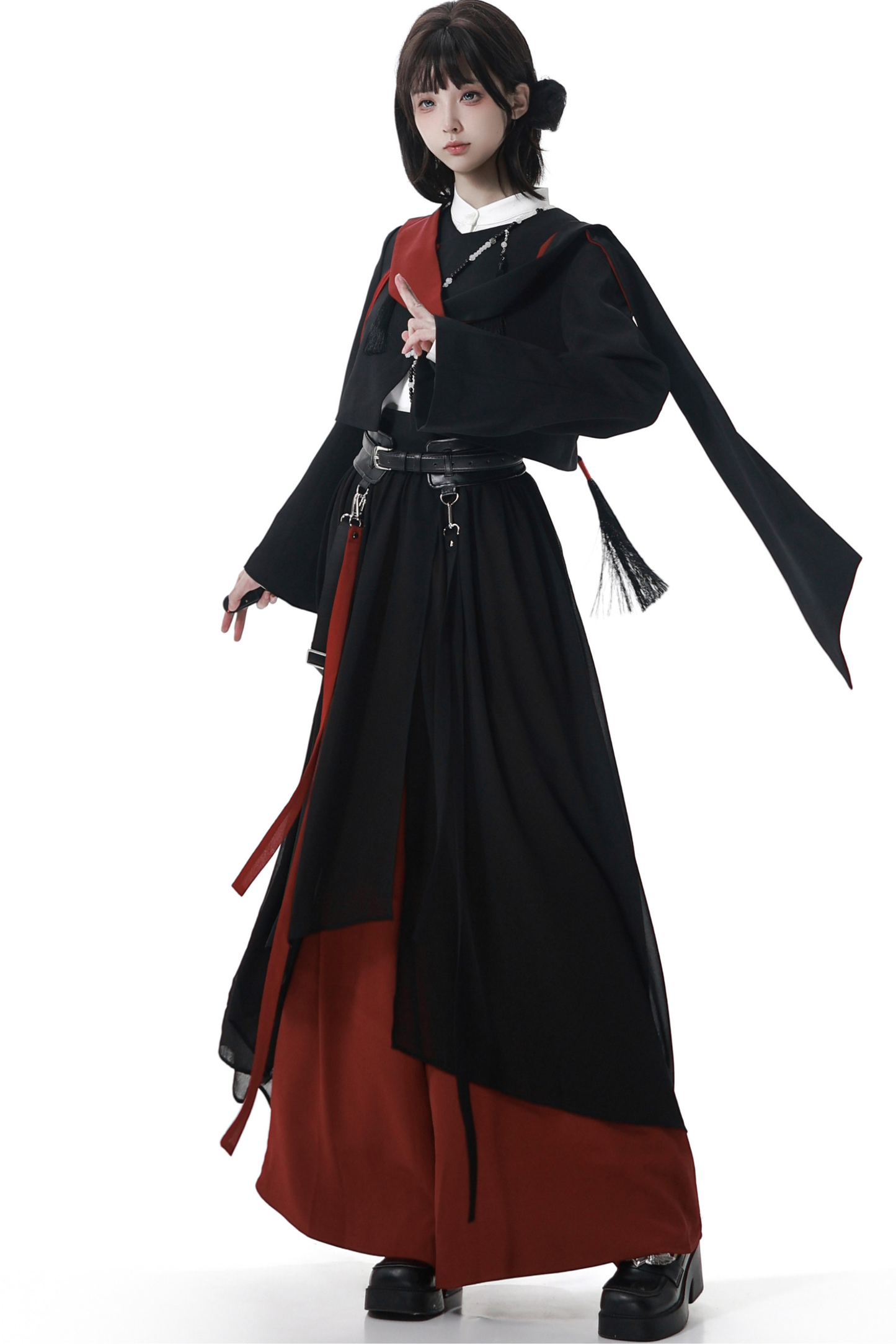 Dark Chinese-style Jacket + Shirt + Pants + Belt + Necklace
