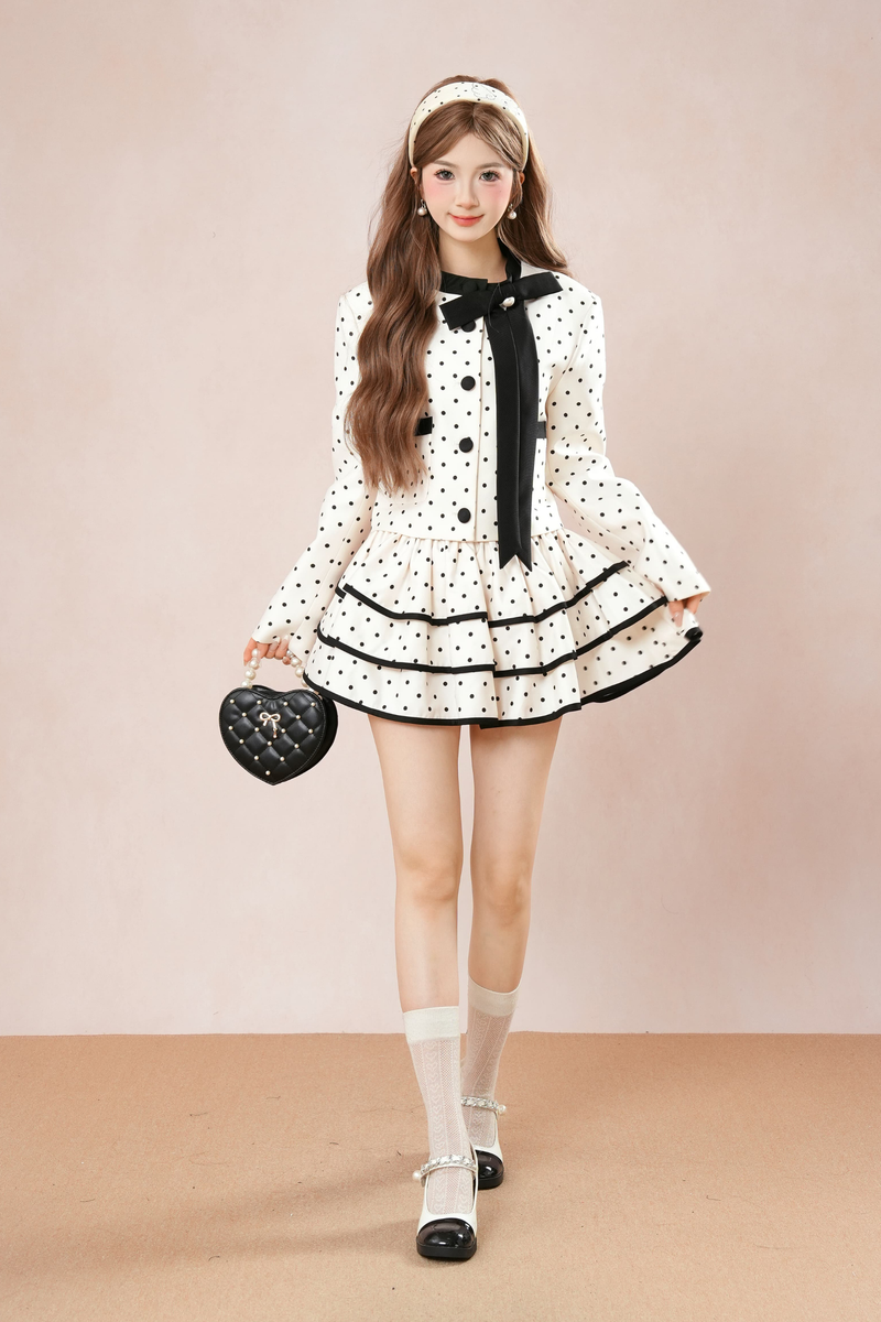 French Dot Jacket + Tiered Skirt