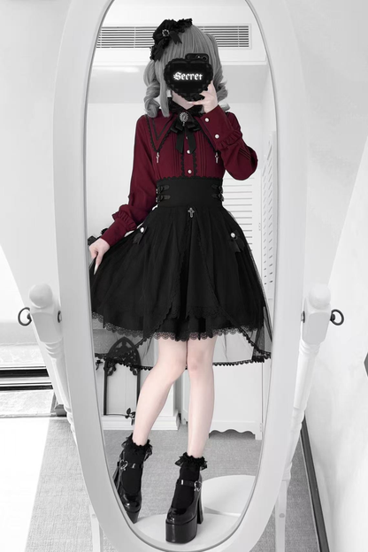 Dark French Lace Shirt + Skirt