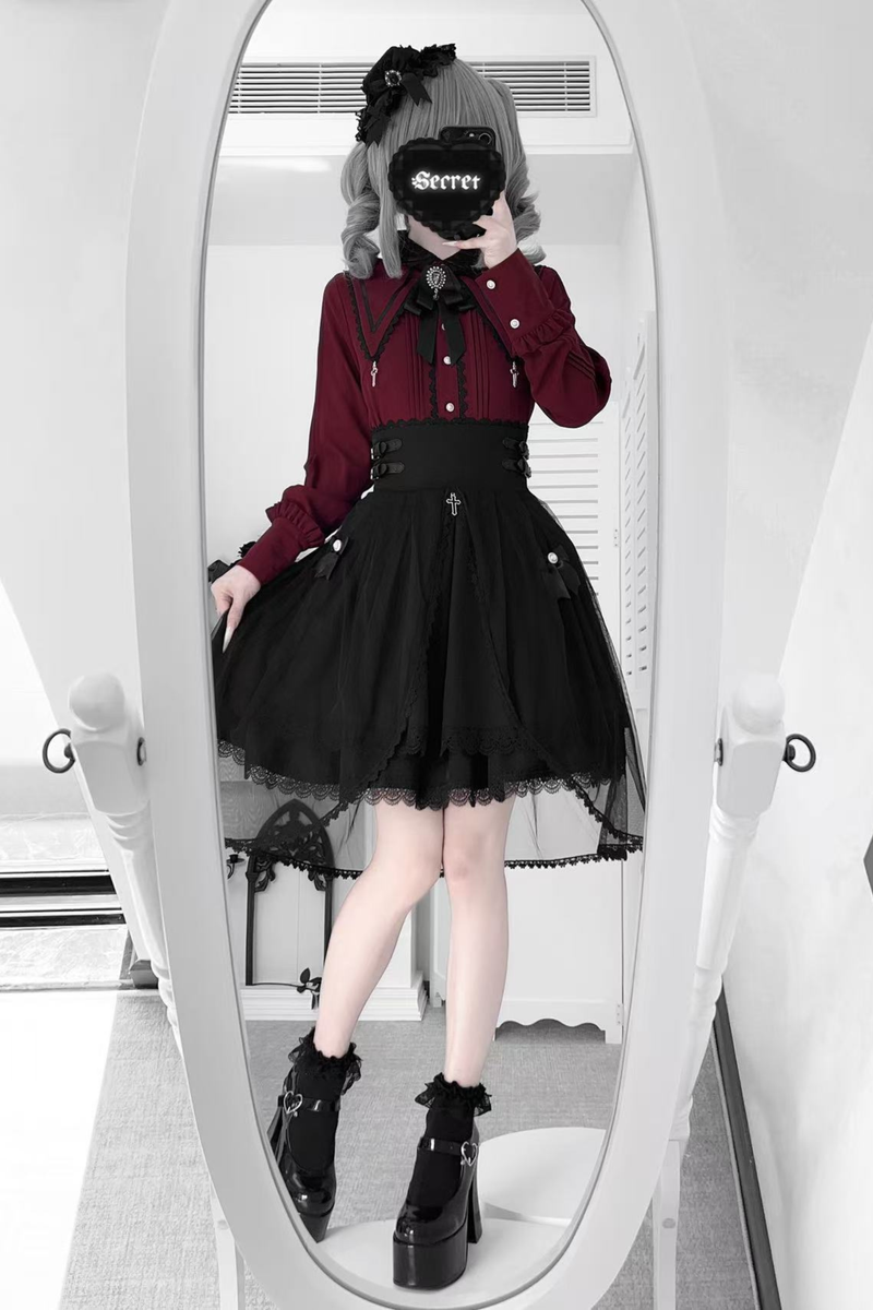 Dark French Lace Shirt + Skirt