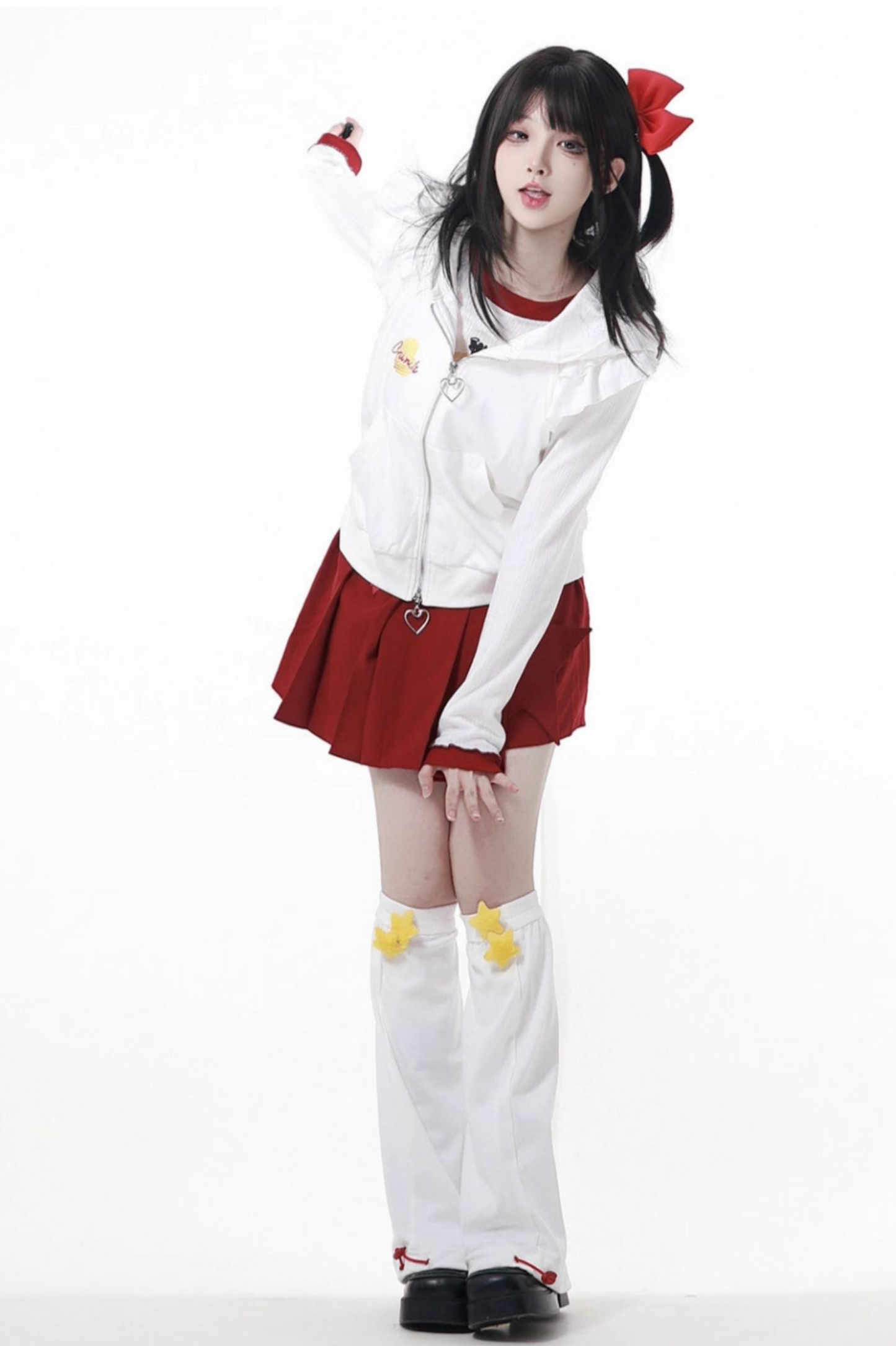 Snack Girl Hooded Vest + Top + Pleated Skirt + Leg Warmers