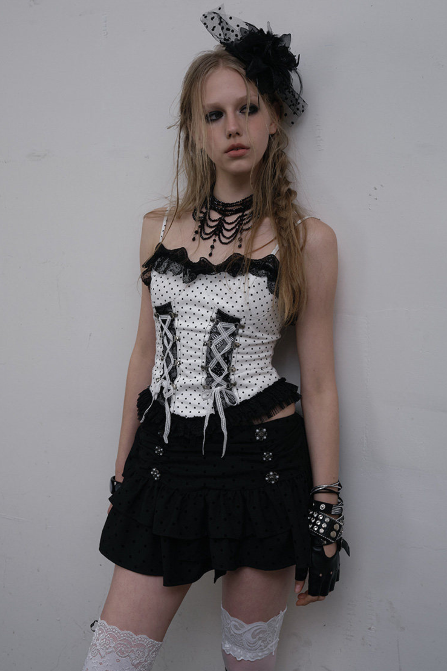 Dark Punk Polka Dot Lace Up Camisole