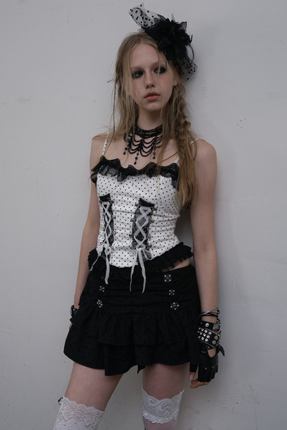 Dark Punk Polka Dot Lace Up Camisole