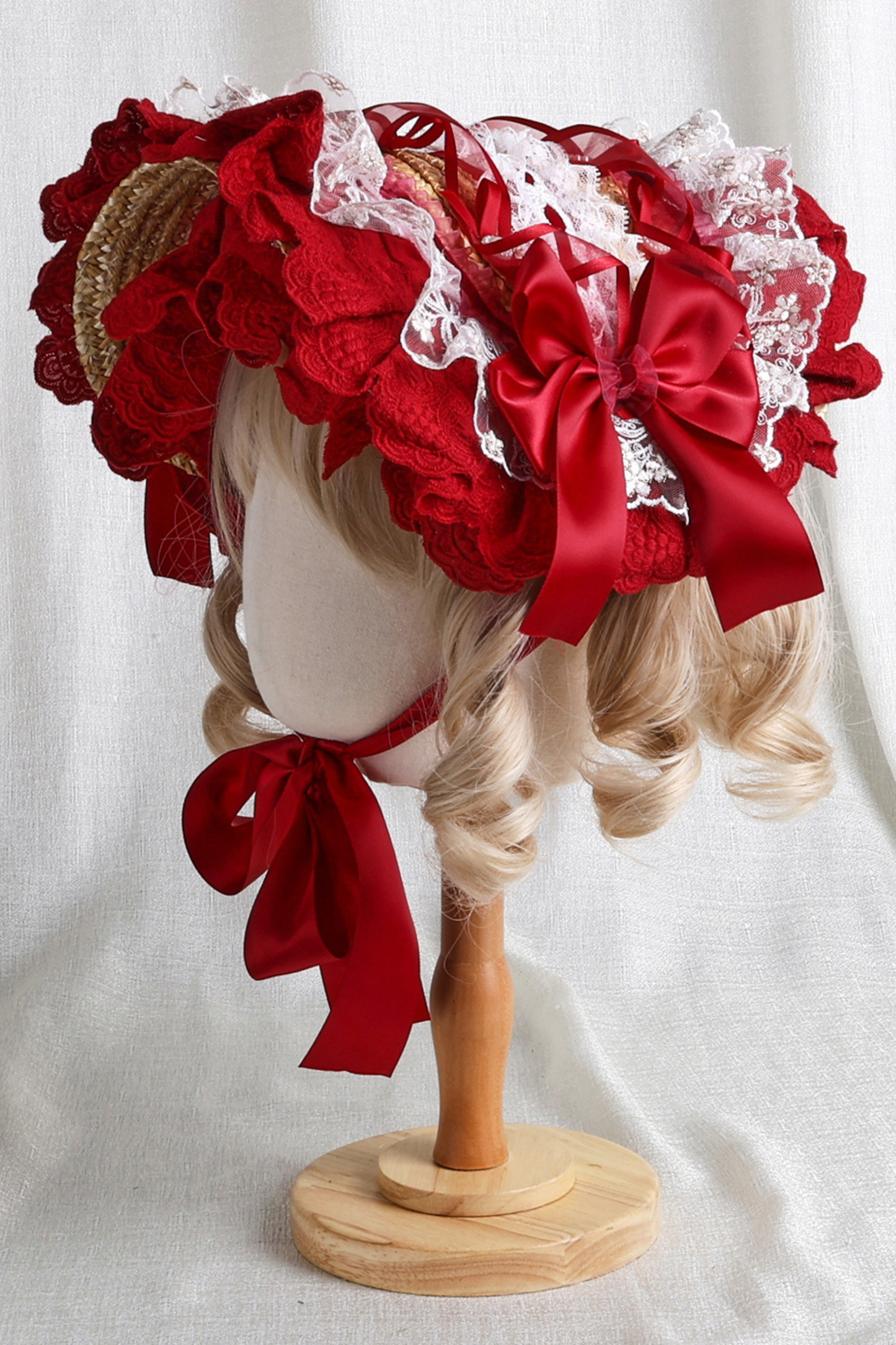 Rose Lace Lolita Bonnet + Hat + Hairband + Clip Hat + Crown