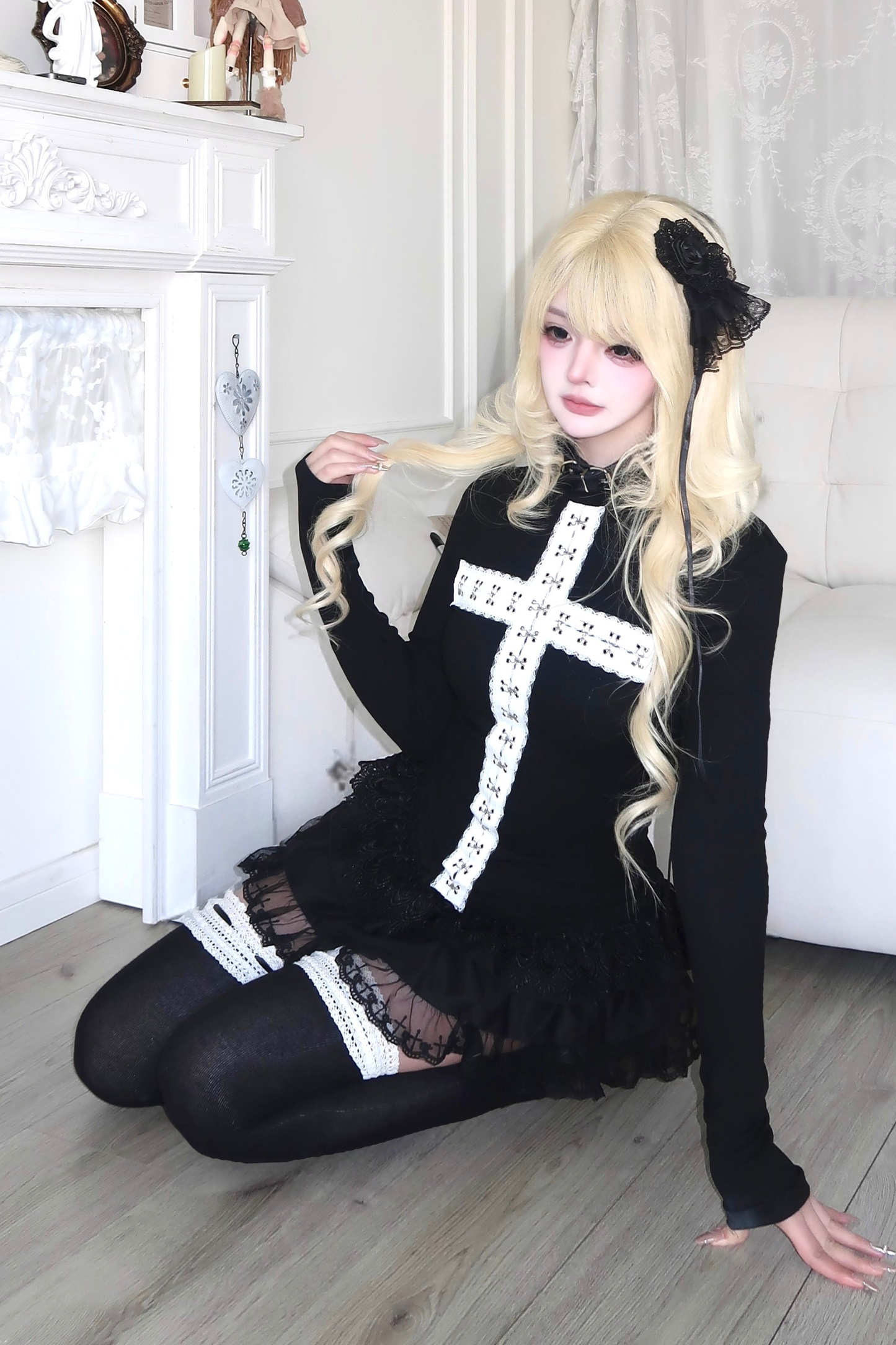 Gothic Lace Cross Top + Skirt