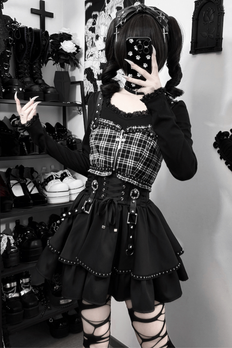 Dark Galaxy Lace Gothic Top + Skirt