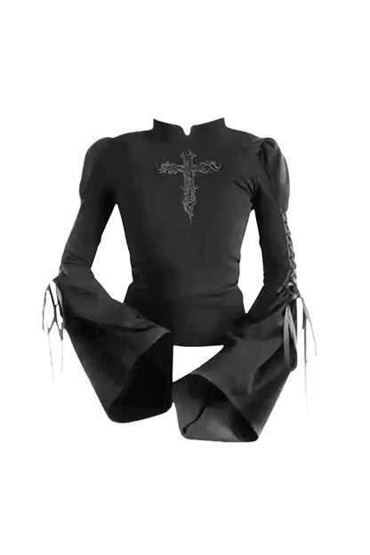 Gothic Lace Up Bell Sleeve Top
