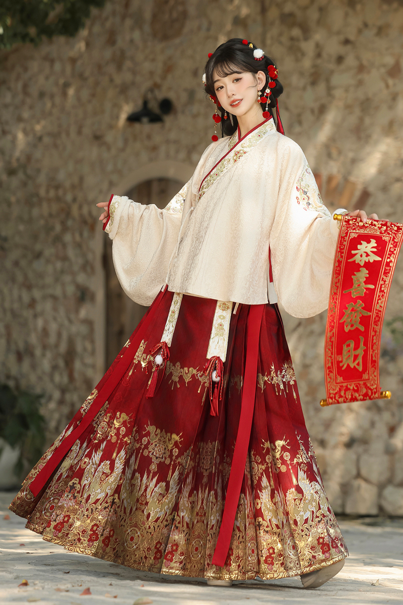 Retro Chinese-style Top + Skirt + Vest + Shoulder