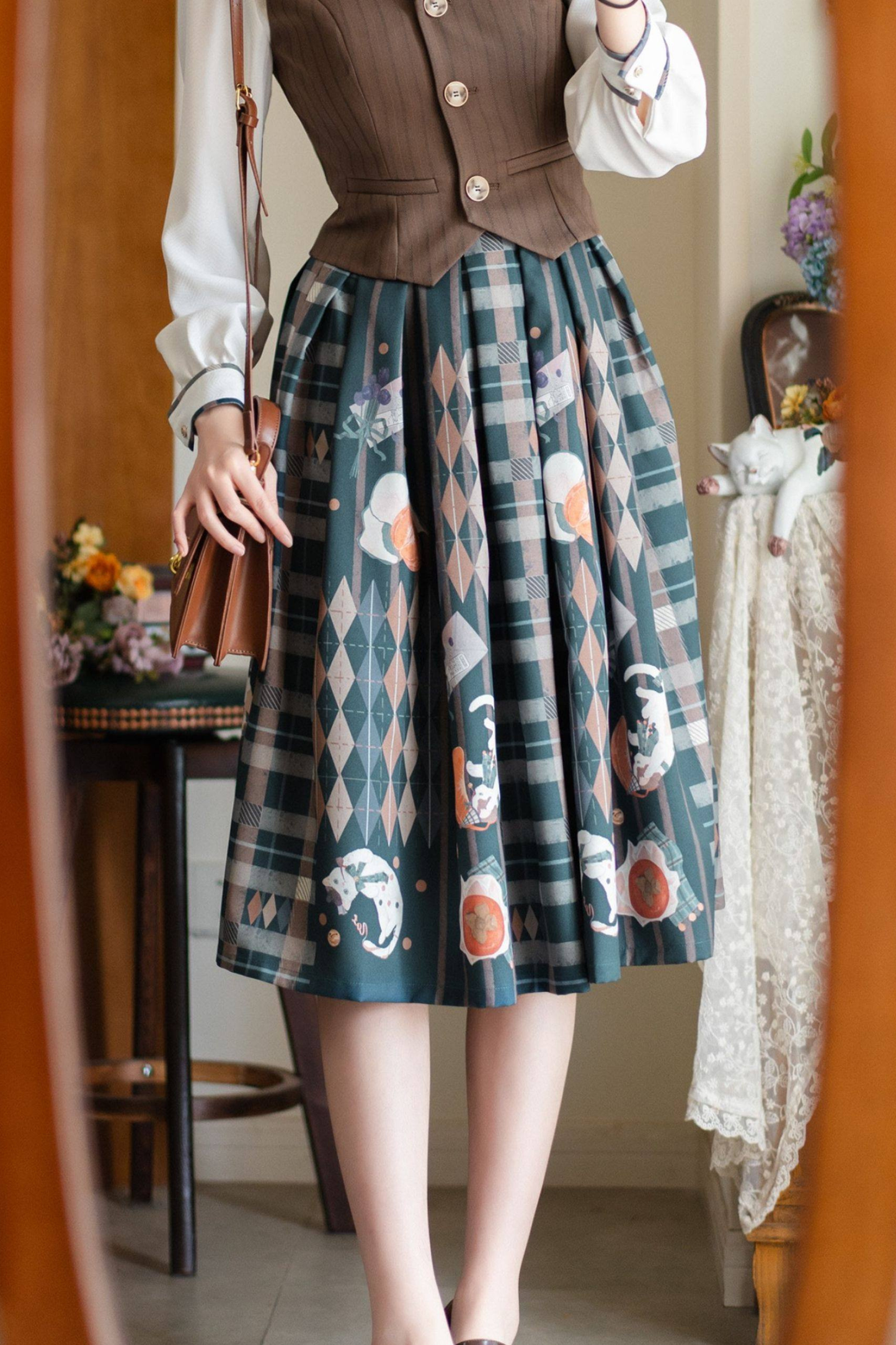 Retro Classic Academy Shirt + Vest + Plaid Skirt