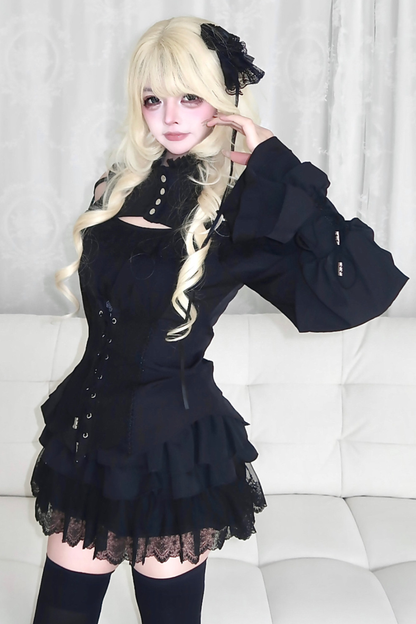 Dark Night Rose Lace Off Shoulder Top + Skirt