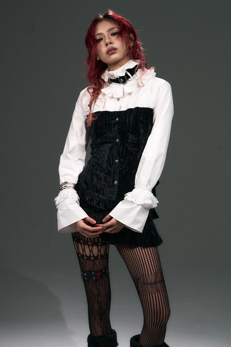 Velvet Lace Up Blouse