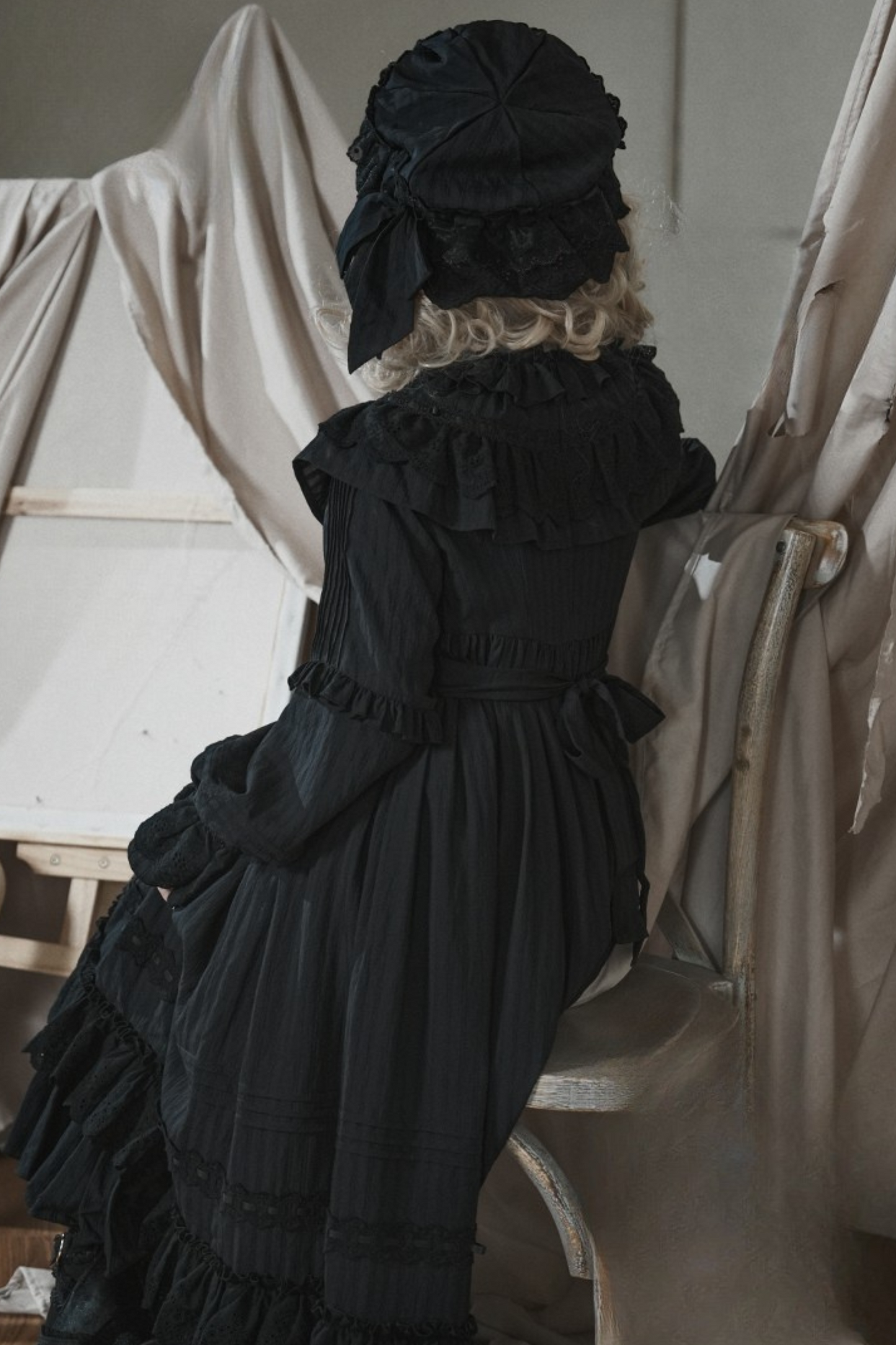 Classical Dark Gothic Style Doll Dress + Baby Hat