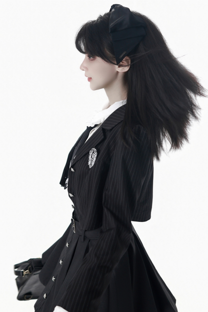 College Jacket + Suspender Skirt + Blouse + Tie