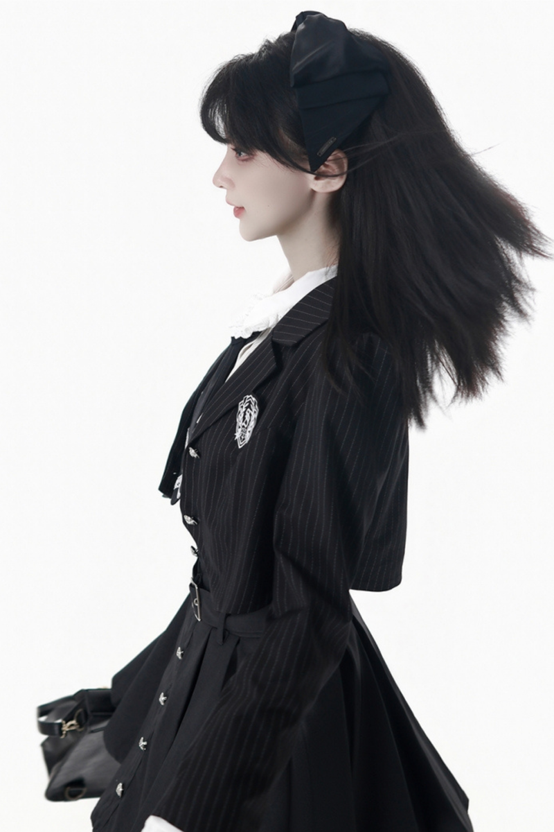 College Jacket + Suspender Skirt + Blouse + Tie