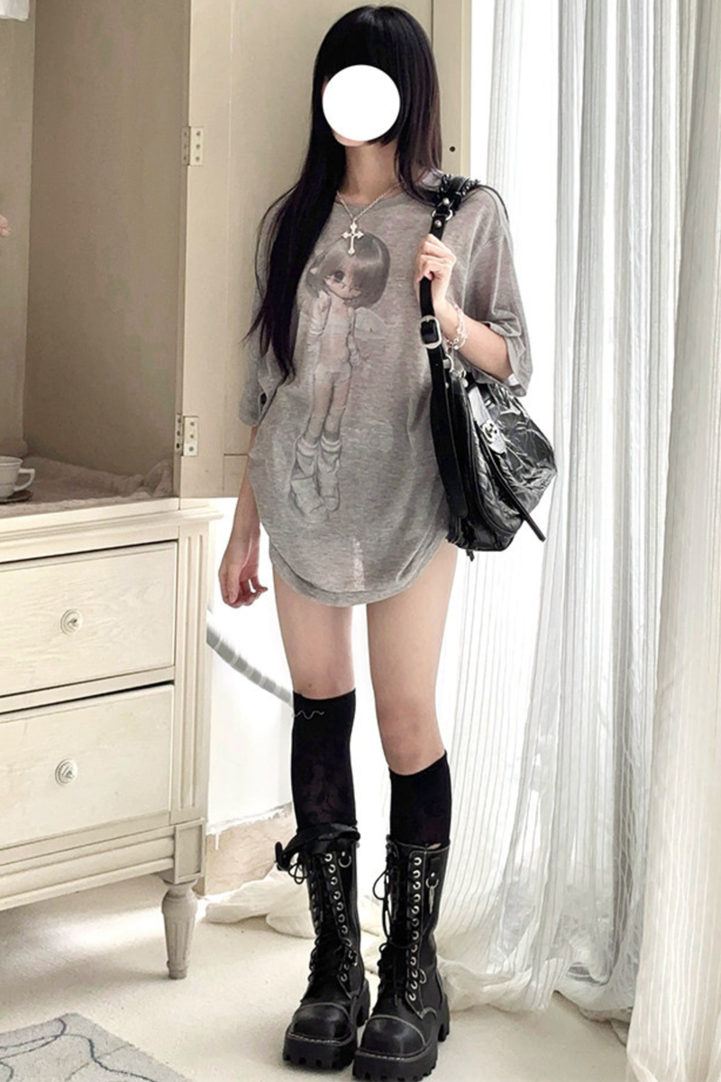 Angel Girl Print Sheer Loose Top