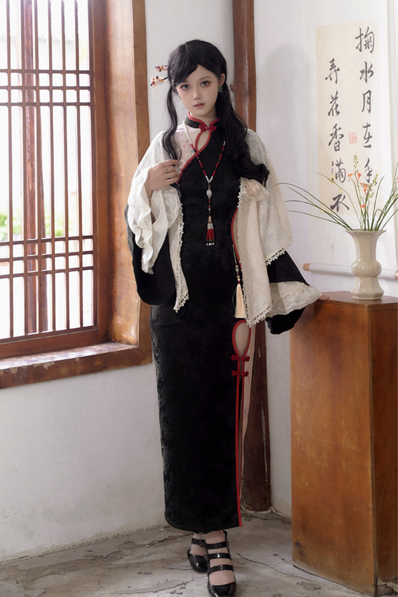 Retro Chinese-style Dress + Sleeves + Shawl + Accessories + Hairpin