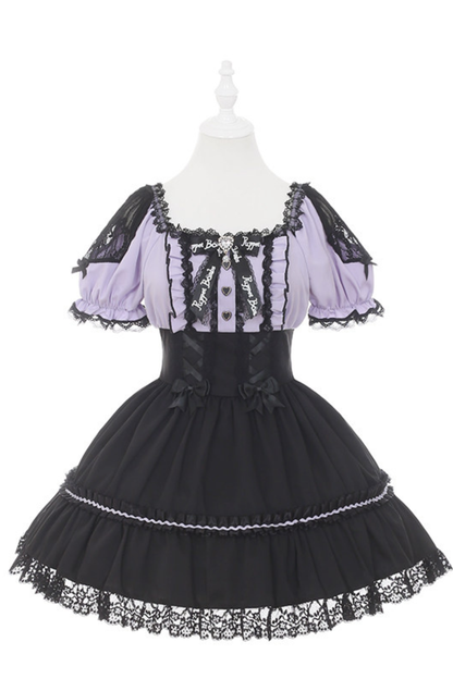 Purple Lace Sweetheart Dress + Ribbon Clip + Necklace
