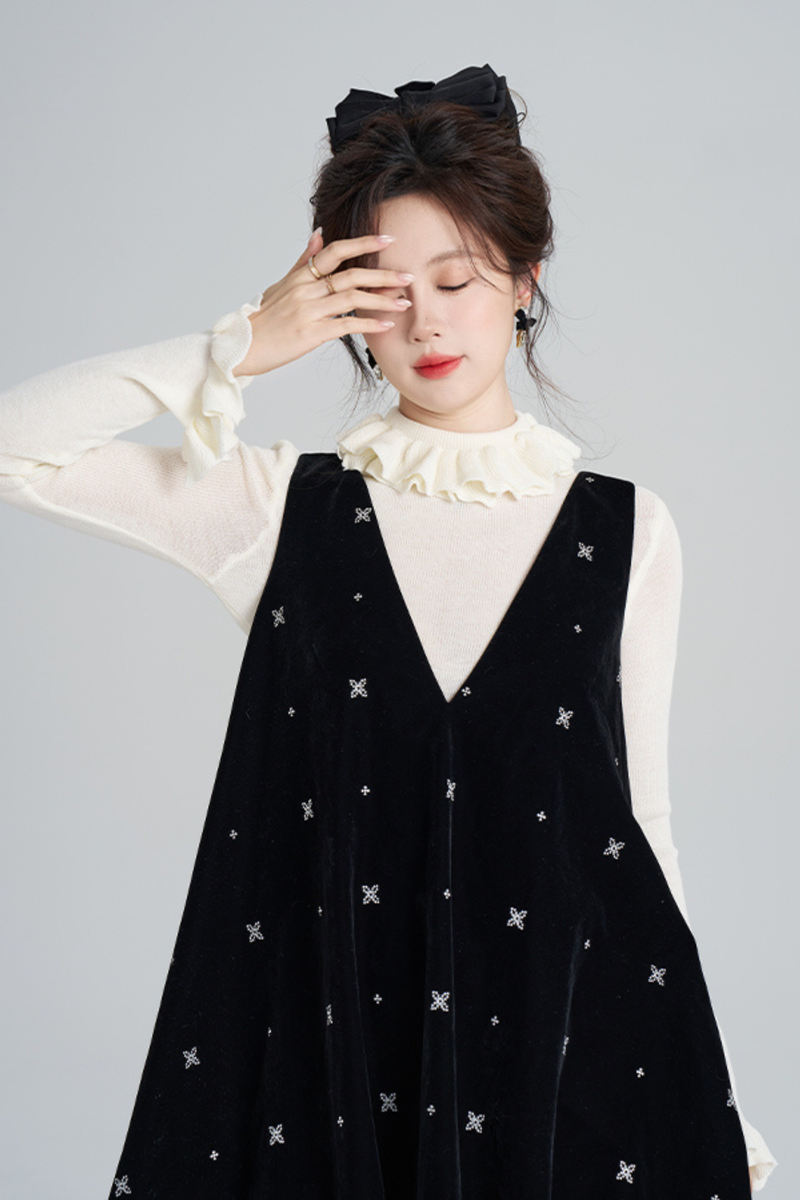 French Black Velvet Ribbon Balloon Dress