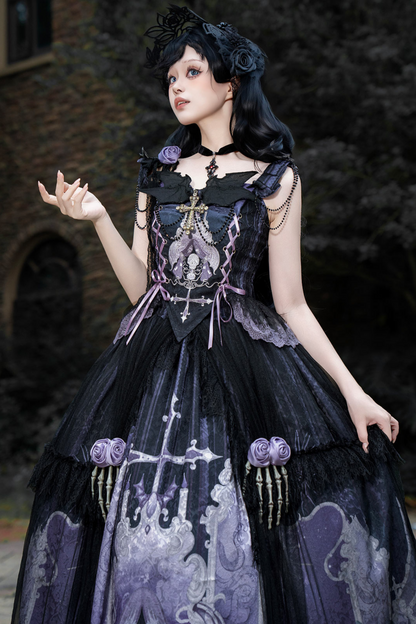 Gothic Style Dark Camisole Top + Dark Skull Skirt