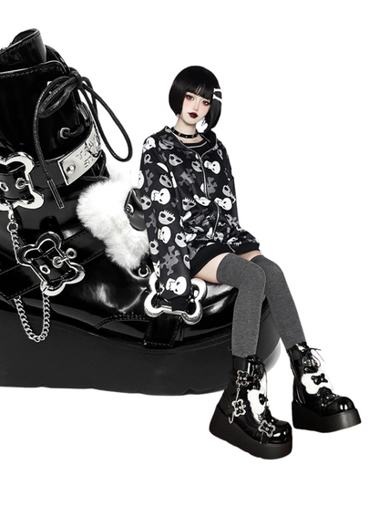 Small Bone Denim Round Toe Platform Short Boots