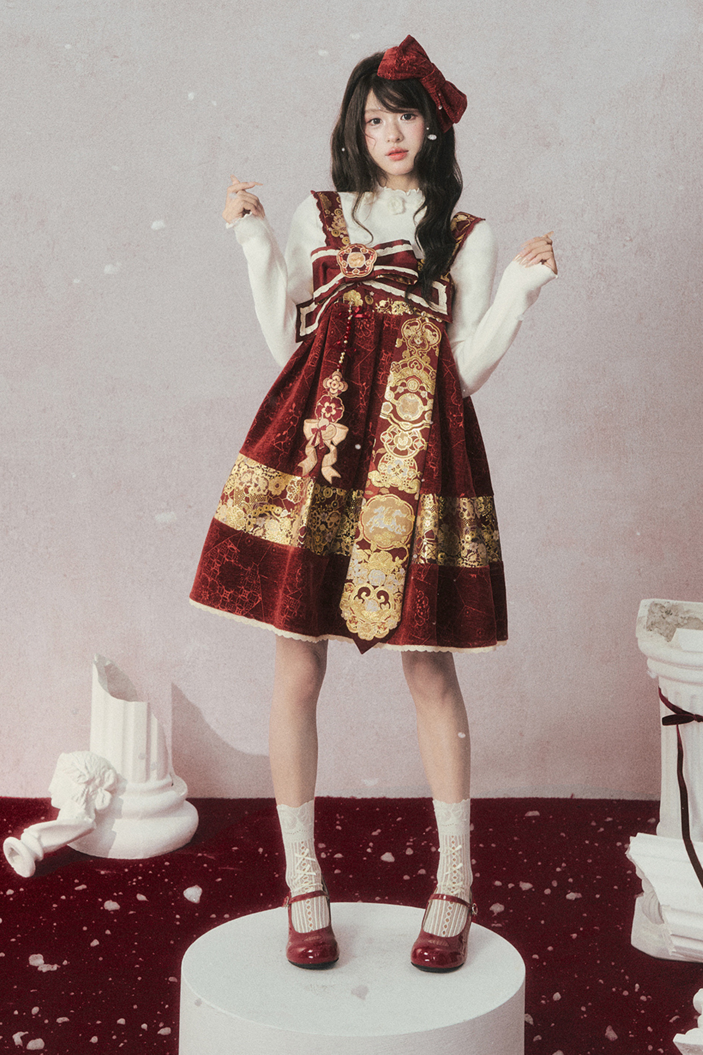 Velvet Dark Red Dress + Top + Jacket + Accessories