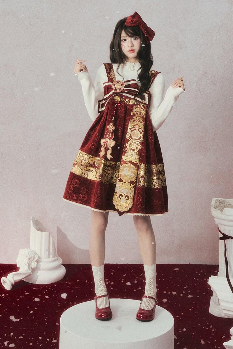 Velvet Dark Red Dress + Top + Jacket + Accessories