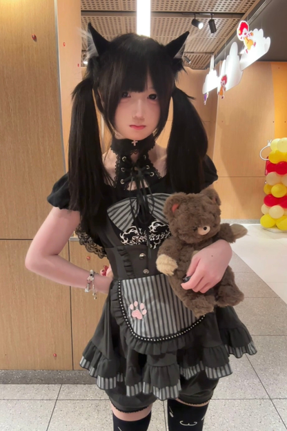 Cat Puff Sleeve Top + Suspender Skirt + Pants + Hat